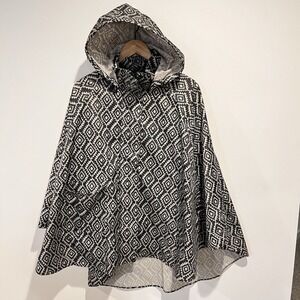 Rain Cape Poncho Full Zip Pocket Aztec Geometric PVC Coating